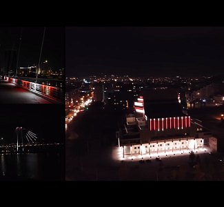 Подсветка Вантового (Виноградовского) моста и Большого концертного зала (БКЗ) в Красноярске