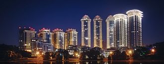 Украшение зданий ЖК Воробьевы Горы динамическим фасадным освещением